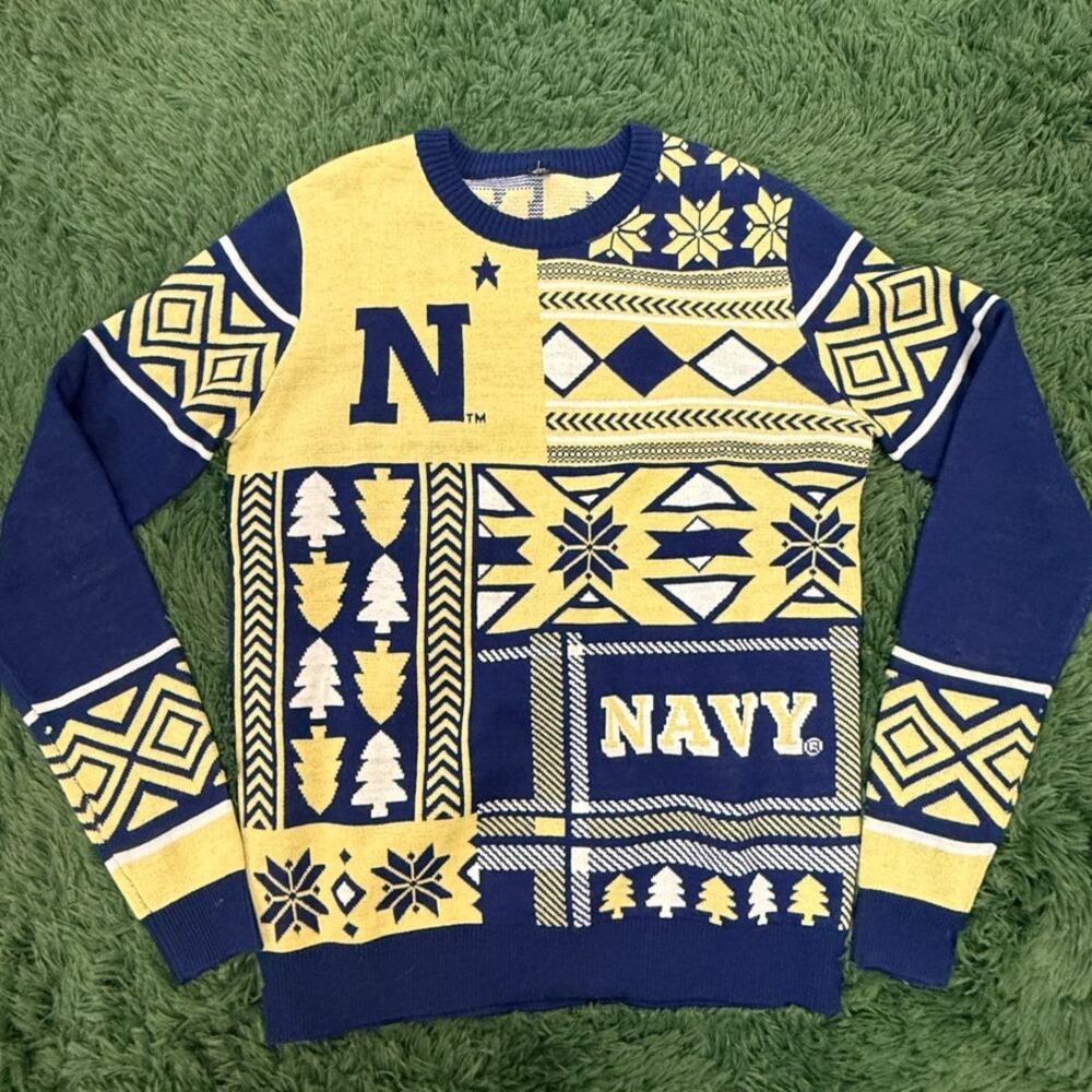 Navy | Naval Academy Medium Sweater Men's Blue Gold Christmas Tree